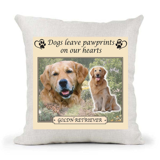 Golden Retriever Dogs Leave Pawprints on our Hearts Country Canvas Style Cushion Cover Gift