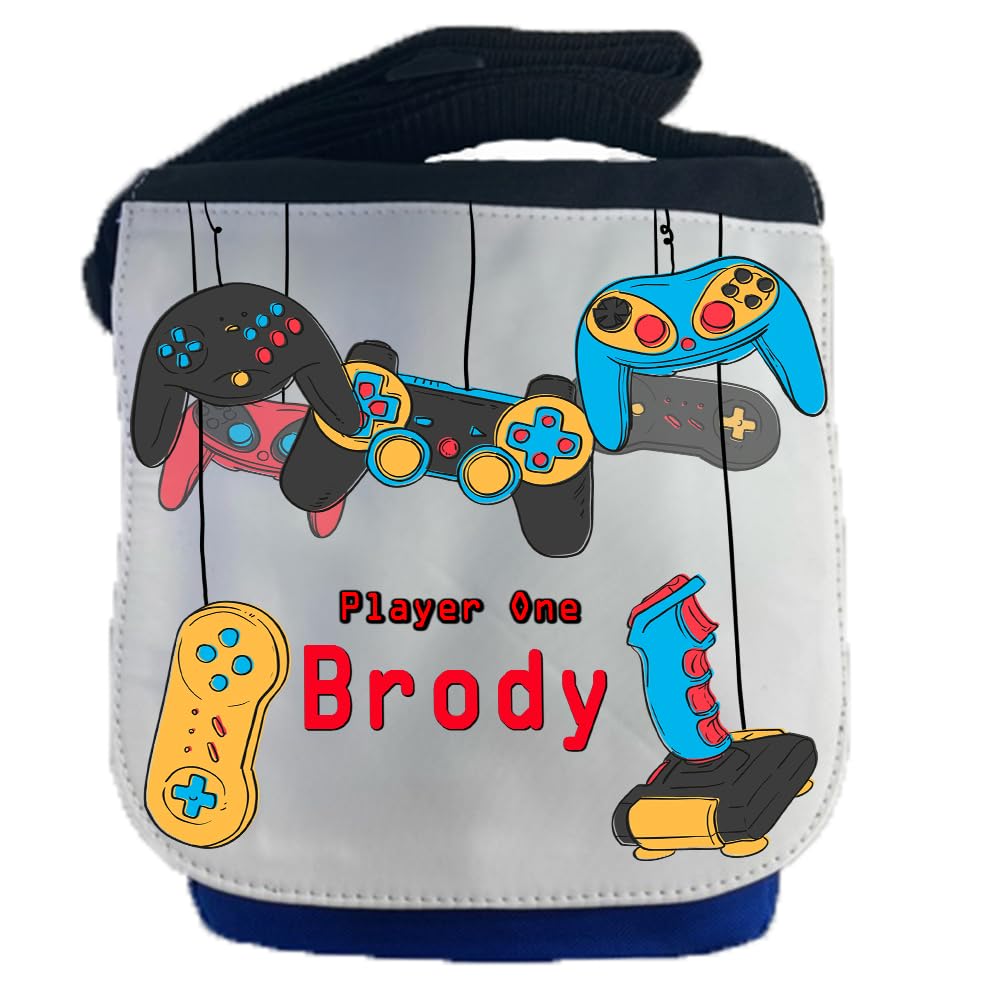 Kids Childrens Personalised Gaming Controllers School Messenger Bag