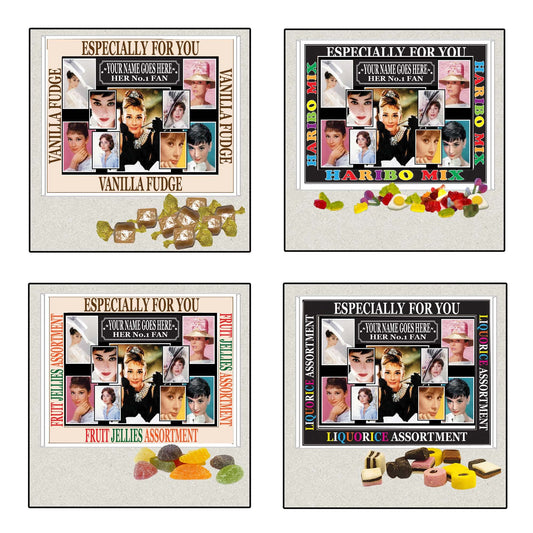 Hepburn Celebrity Icon Personalised Boxed Sweets Gift Present Movie Star*Audrey Choice of Sweets
