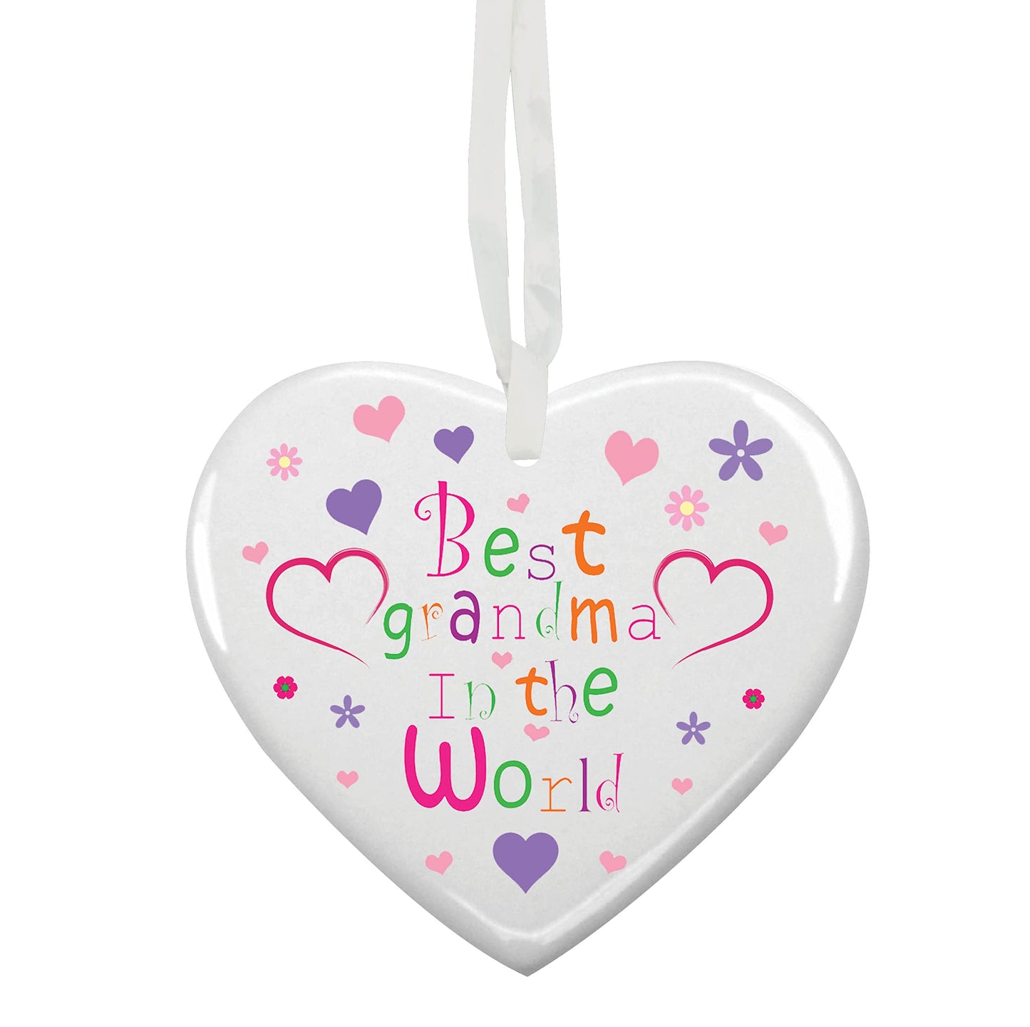 Best In The World Grandma Customised Hanging Heart Ceramic Keepsake Gift - (More Relative Options Are Available)