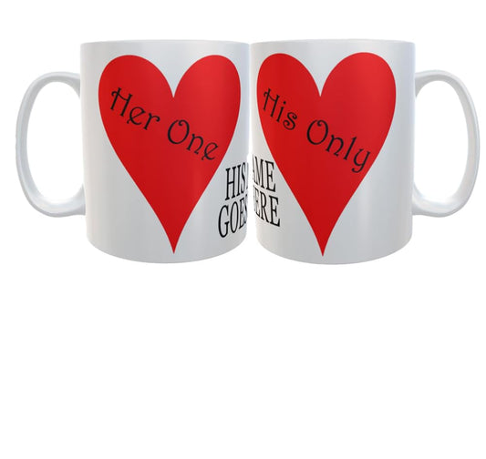 Her One/His Only Personalised Set of Two Any Occasion Valentine's Day Ceramic Keepsake Gift Love Heart Mugs