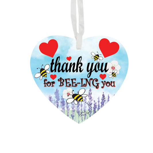 Thank You For BEE-ING You Hanging Heart Ceramic Keepsake With Blue Sky & Red Hearts Setting Gift