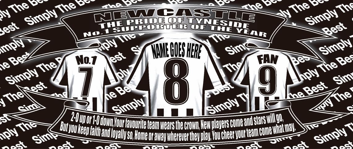 Personalised Newcastle Water Bottle - Football Shirt - Silver Aluminium Two Lids - Unisex Gift