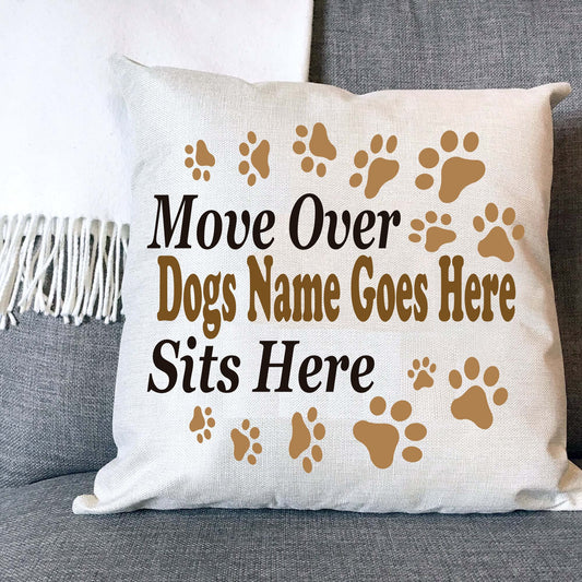 Move Over Pet Name Paw Print Personalised Naturally Woven Linen Style Cushion Cover Pillow Gift