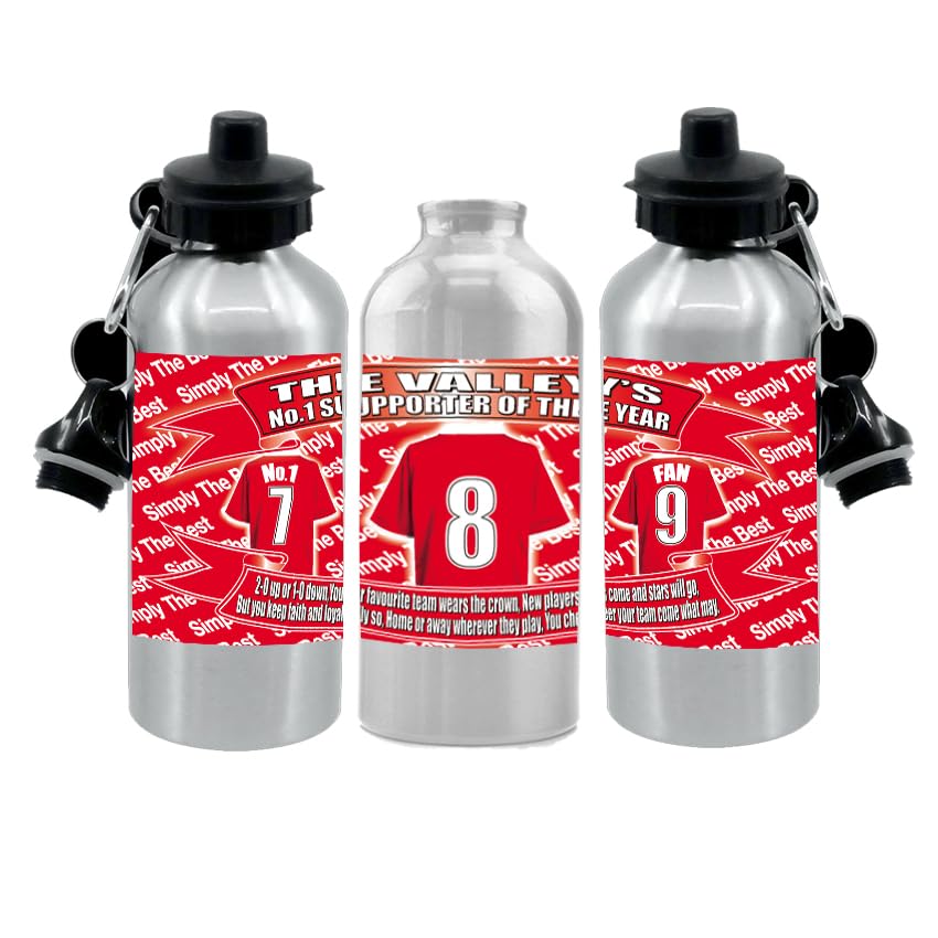 Charlton Football Shirt Silver Aluminium Two Lid Unisex Water Bottle Gift