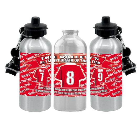 Charlton Football Shirt Silver Aluminium Two Lid Unisex Water Bottle Gift