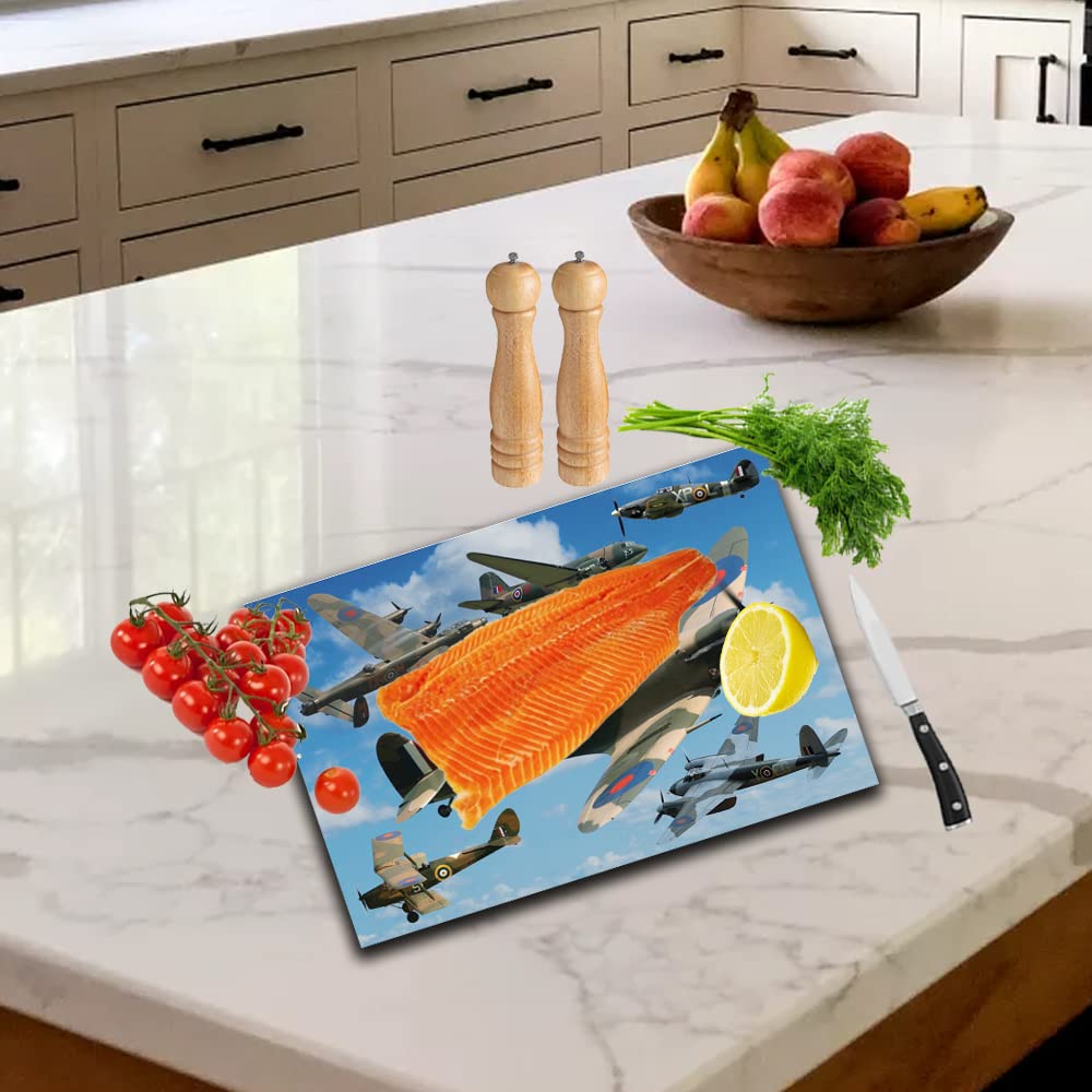 British WWII Iconic War Planes Toughened Glass Heat Resistant Worktop Saver Cutting and Chopping Board Gift