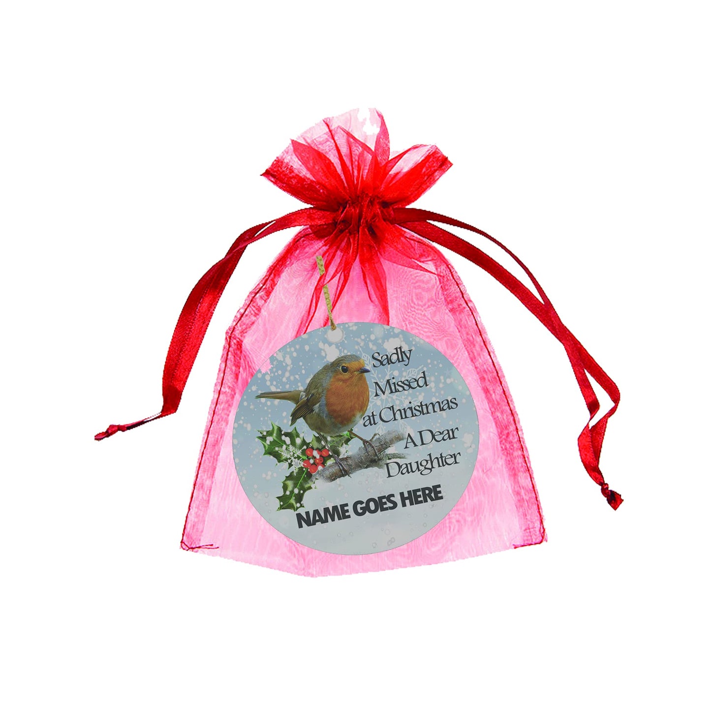 Robin Remembrance Personalised Ceramic Christmas Tree Memorial Hanging Decoration, White, 7 x 7cm