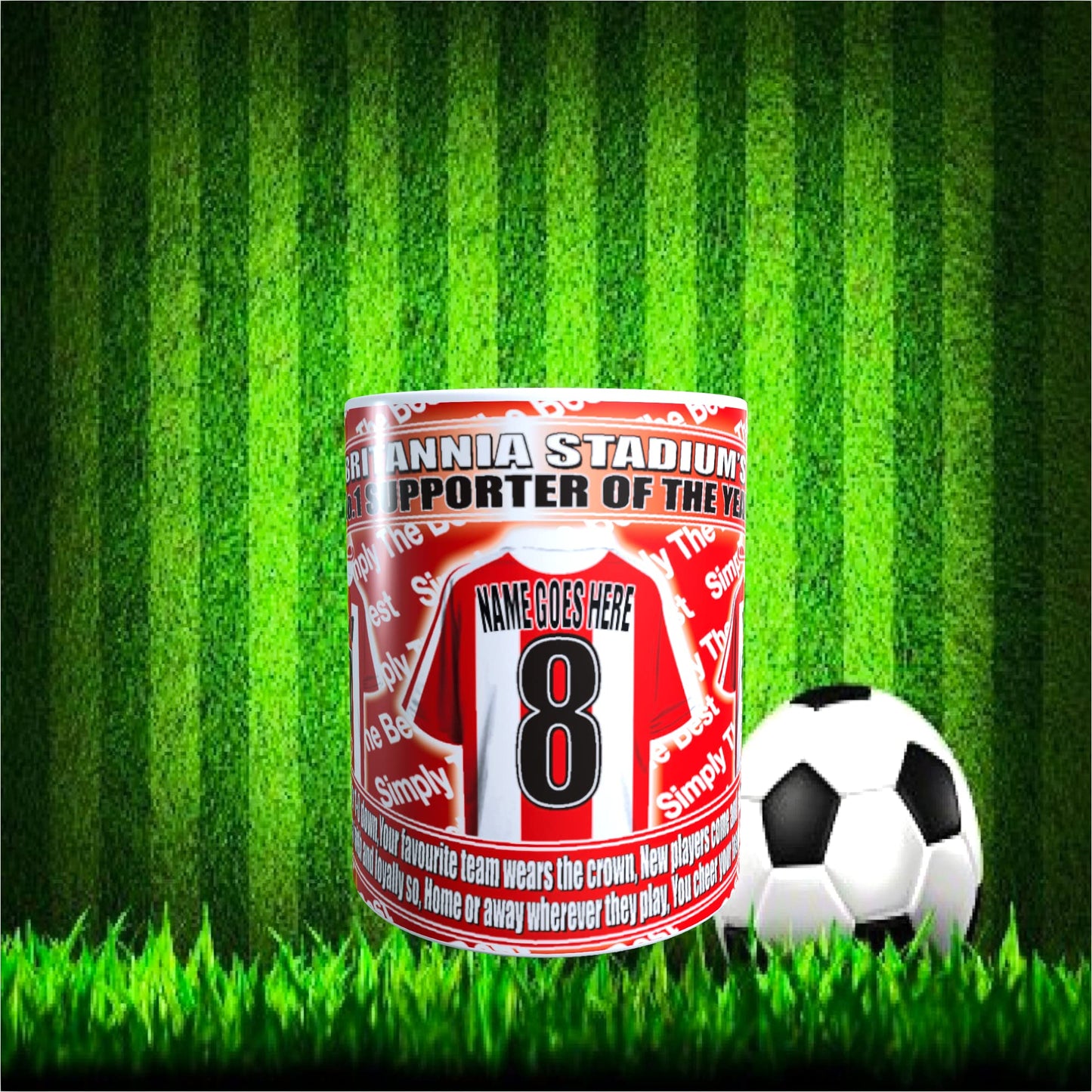 Stoke Football Team Shirt Personalised Mug Gift with Chocolate Footballs