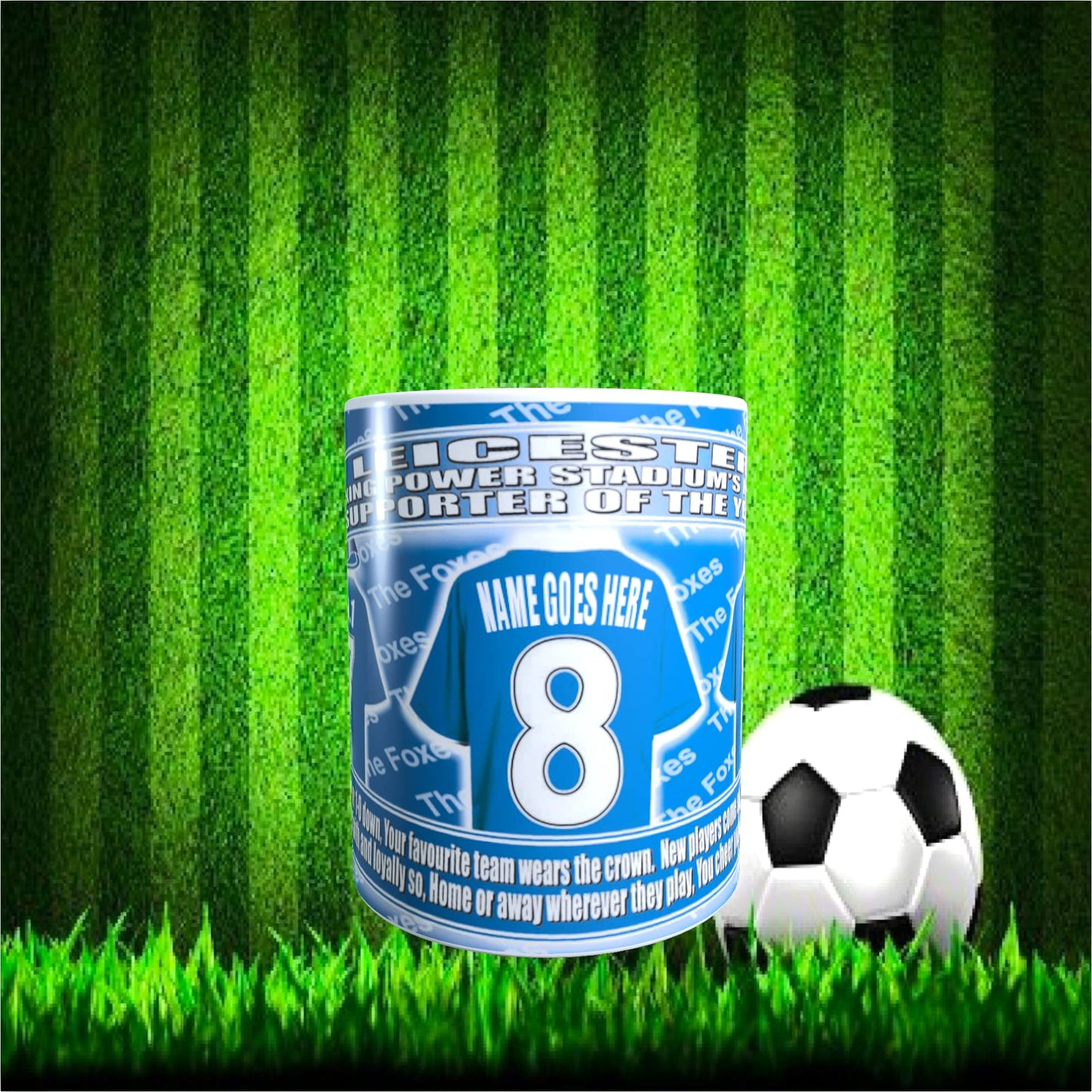Leicester Football Team Shirt Personalised Mug Gift with Chocolate Footballs