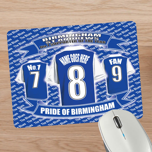 Birmingham Football Shirt Personalised Mouse Mat Gift