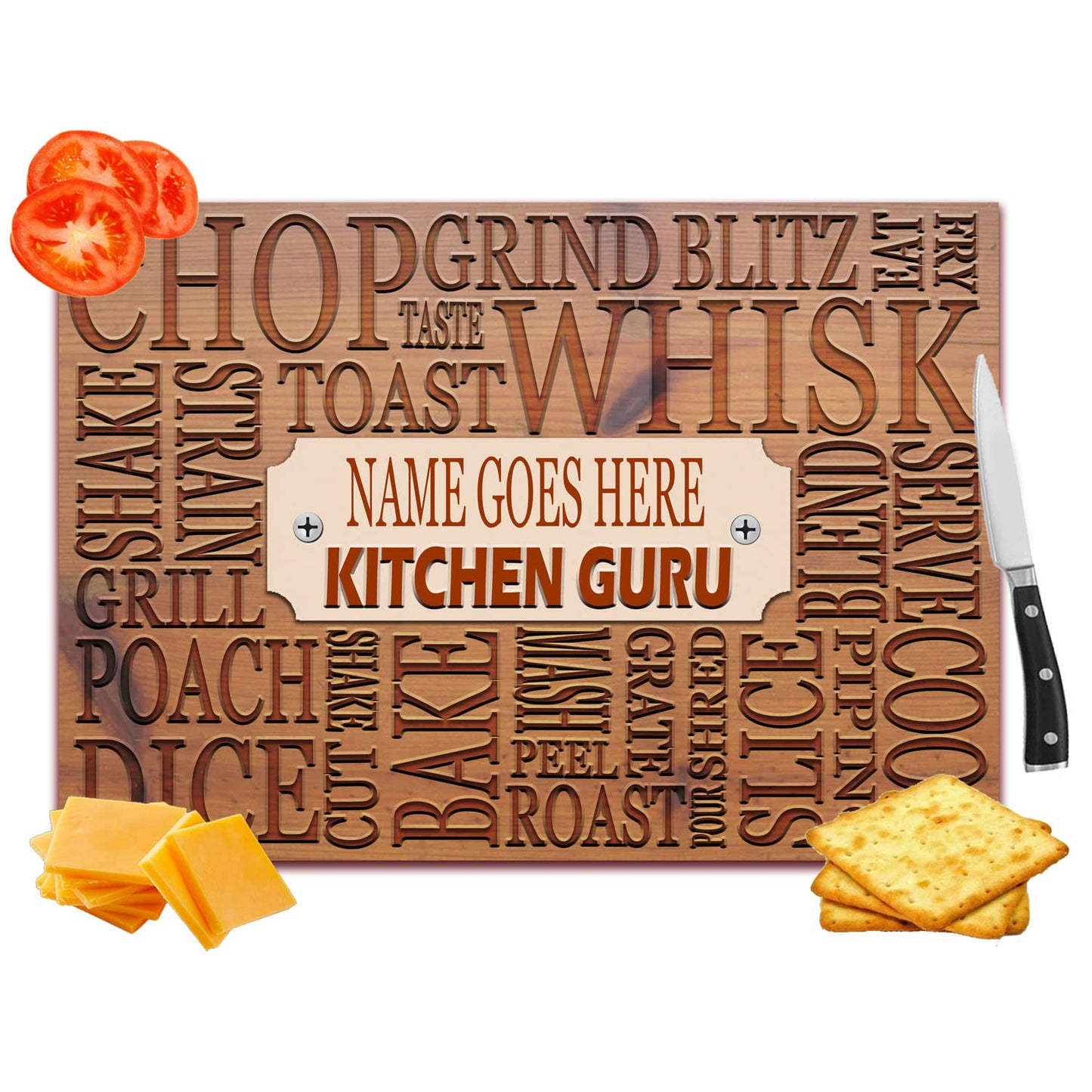 Slice Dice Toast & Roast Personalised Wood Effect Toughened Glass Heat Resistant Worktop Saver Cutting Chopping Board Gift