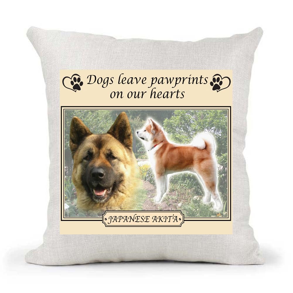 Japanese Akita Dogs Leave Pawprints on our Hearts Country Canvas Style Cushion Cover Gift
