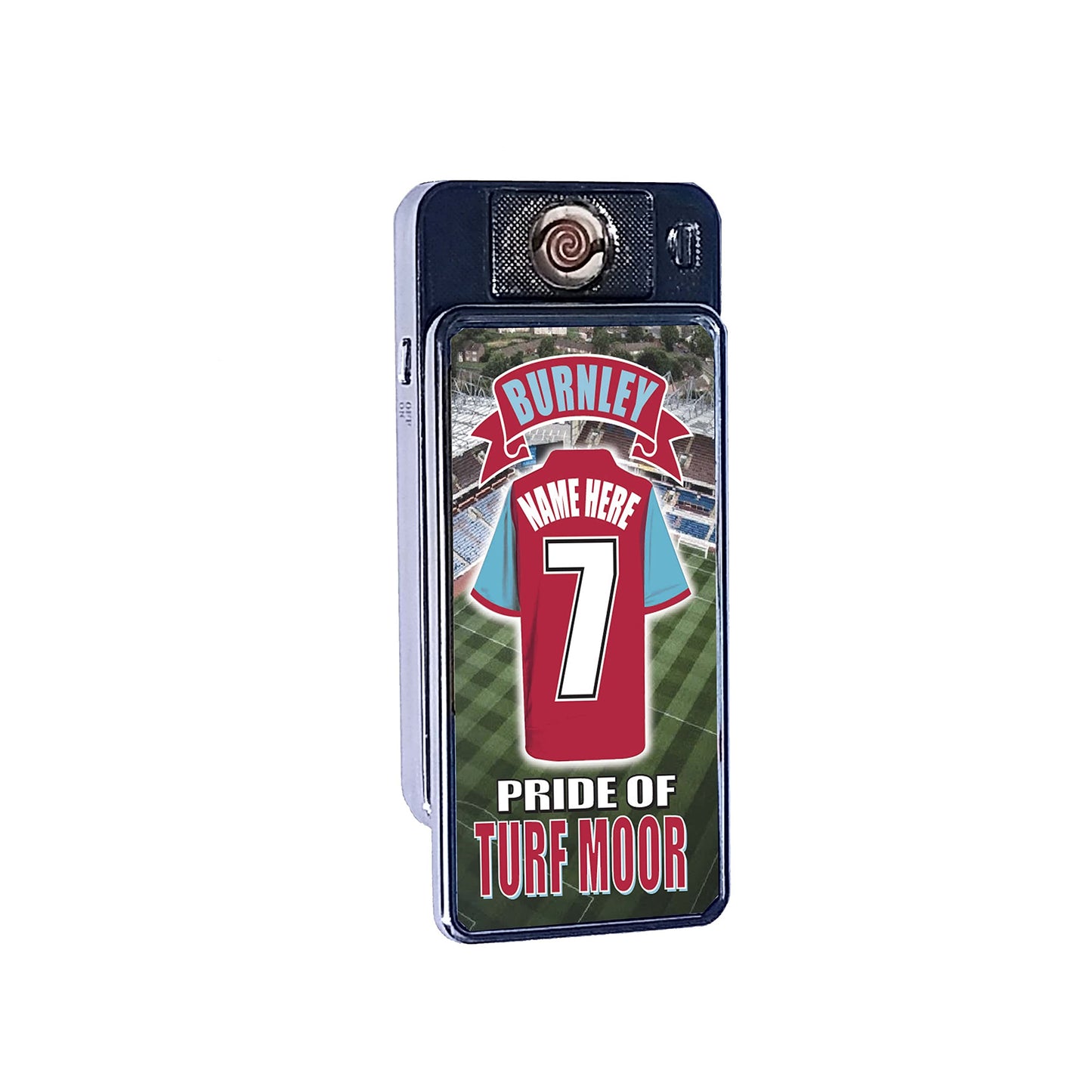 Burnley Personalised Football Shirt Rechargeable Gift Boxed Silver Metal USB Lighter
