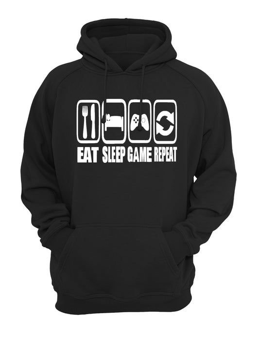 Eat, Sleep, Game, Repeat Unisex Casual Hoody, Sweatshirt, Sweat Black, Grey