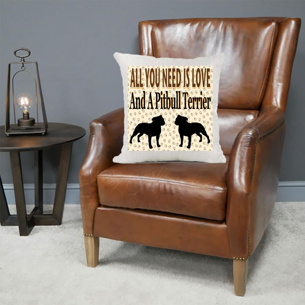 All You Need Is Love And A Pitbull Terrier Country Canvas Cushion Cover Gift