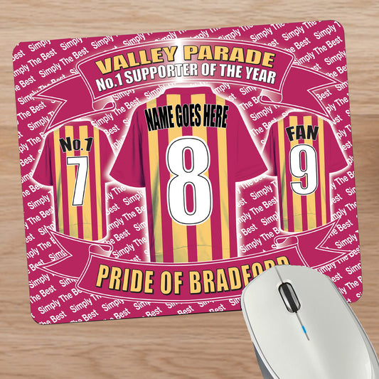 Bradford City Football Shirt Personalised Mouse Mat Gift