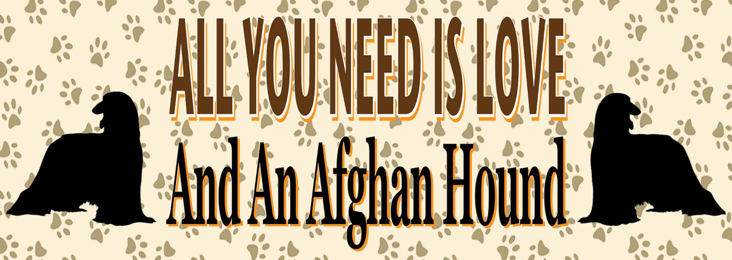 Afghan Hound Water Bottle - All You Need Is Love - Silver Aluminium - Two Lids - Unisex Gift