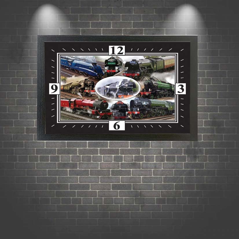 Classic Iconic Steam Locomotive Trains Framed Wall Clock Gift
