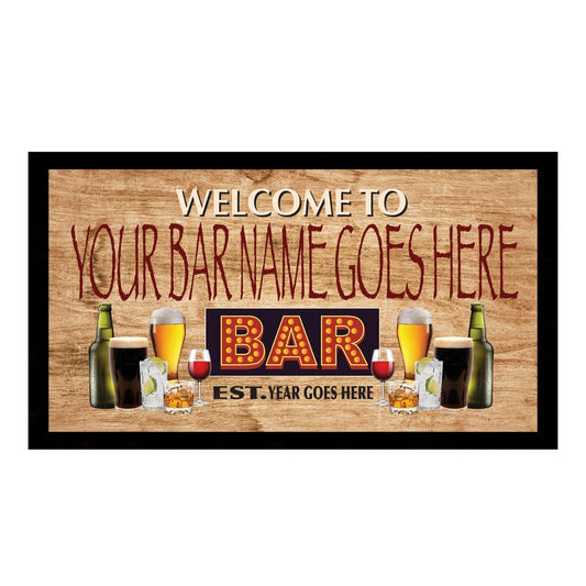 Welcome To Neon Style Text Bar Sign with Drinks Bar Mat Runner with Non- Slip Rubber Back and Personalised Name with Year - Home, Pub, Coffee Shop, Venue, Garden, Bar Gift