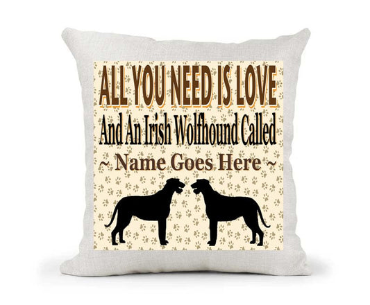 All You Need Is Love And An Irish Wolfhound Personalised Country Canvas Cushion Cover Gift