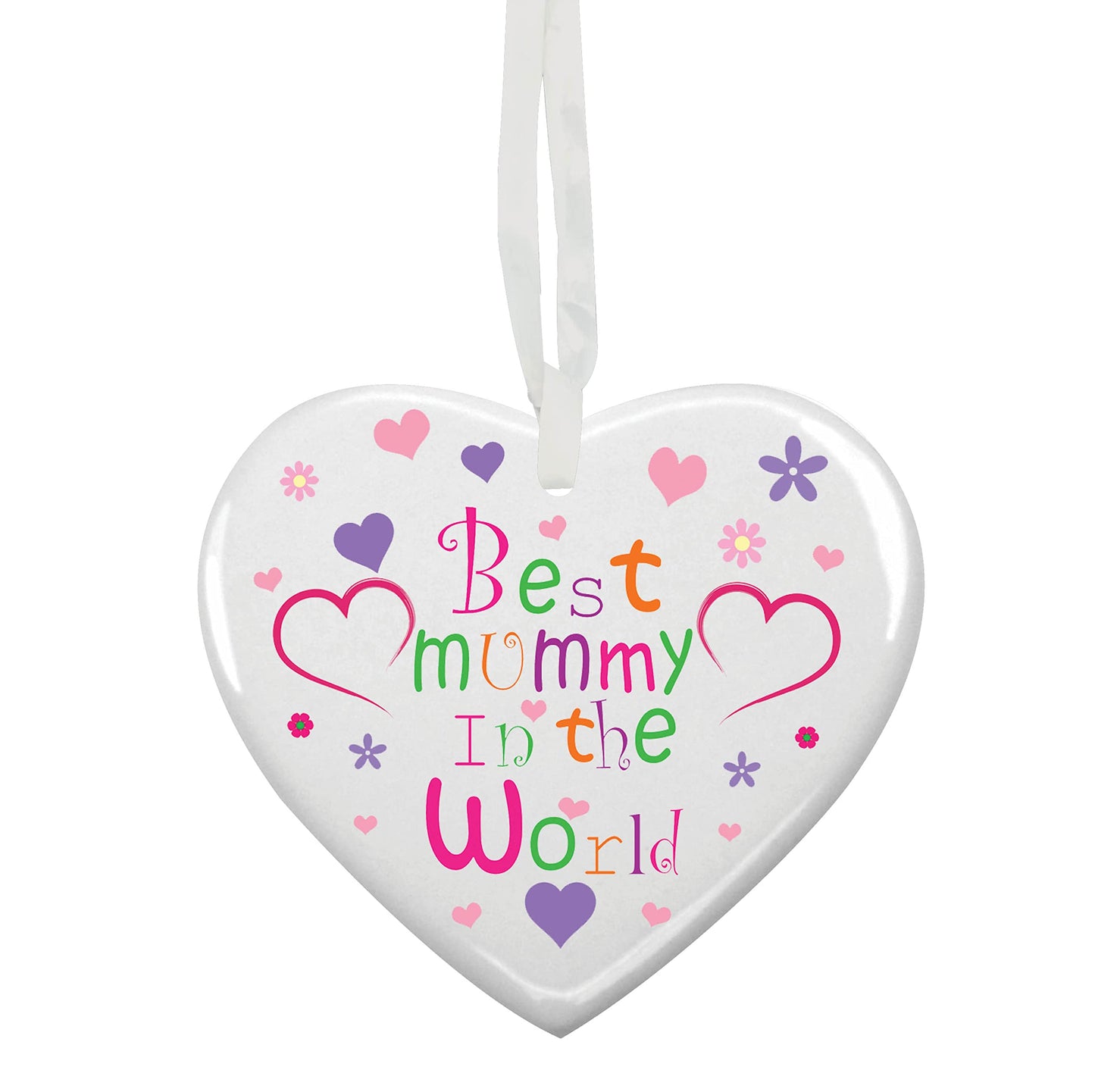 Best In The World Mummy Customised Hanging Heart Ceramic Keepsake Gift - (More Relative Options Are Available)