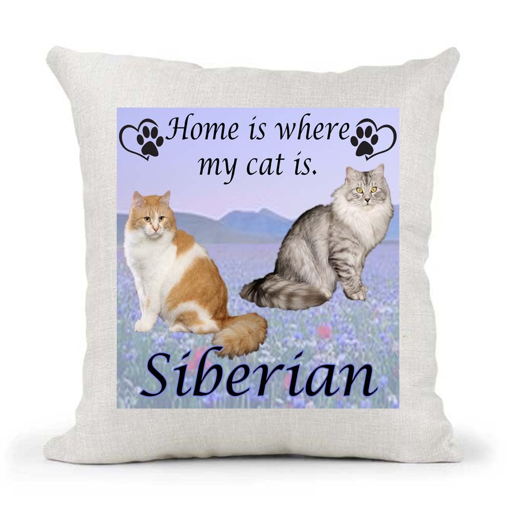 Siberian Breed Home is Where My Cat is Kitten Slave Owner Country Canvas Style Cushion Cover Gift
