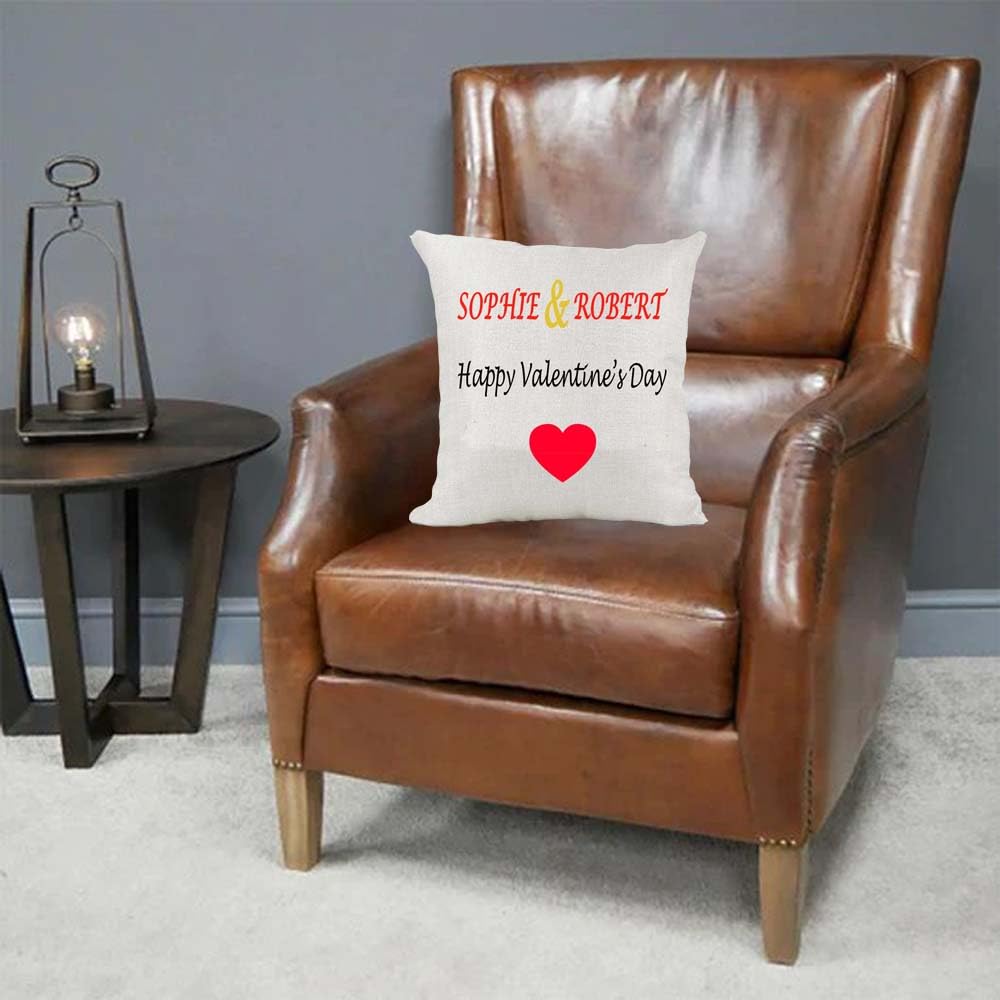 Personalised Red Love Heart Your Names Anniversary Date Wedding Valentine's Couple Birthday Present Cushion Cover Gift