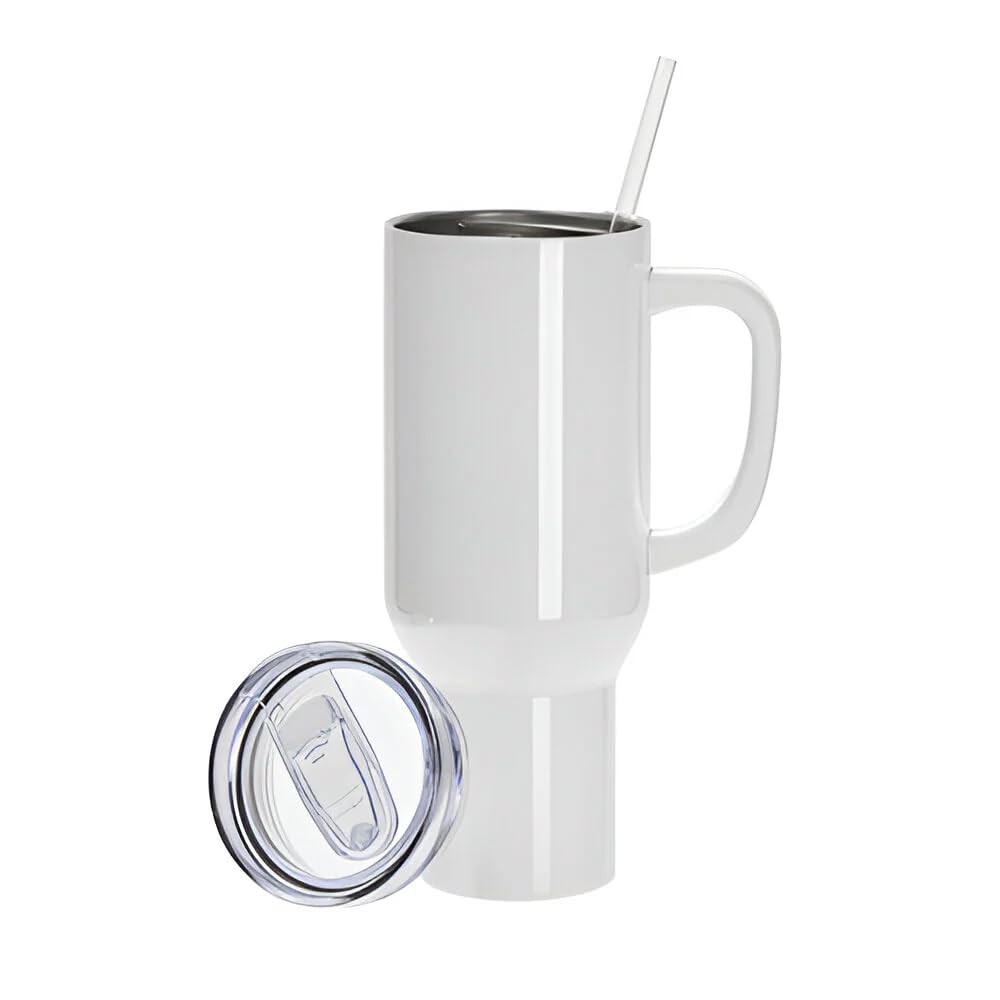 BEE Happy Large Unisex 40oz Stainless Steel Travel Cup Tumbler Gift with Carry Handle, Lid and Straw
