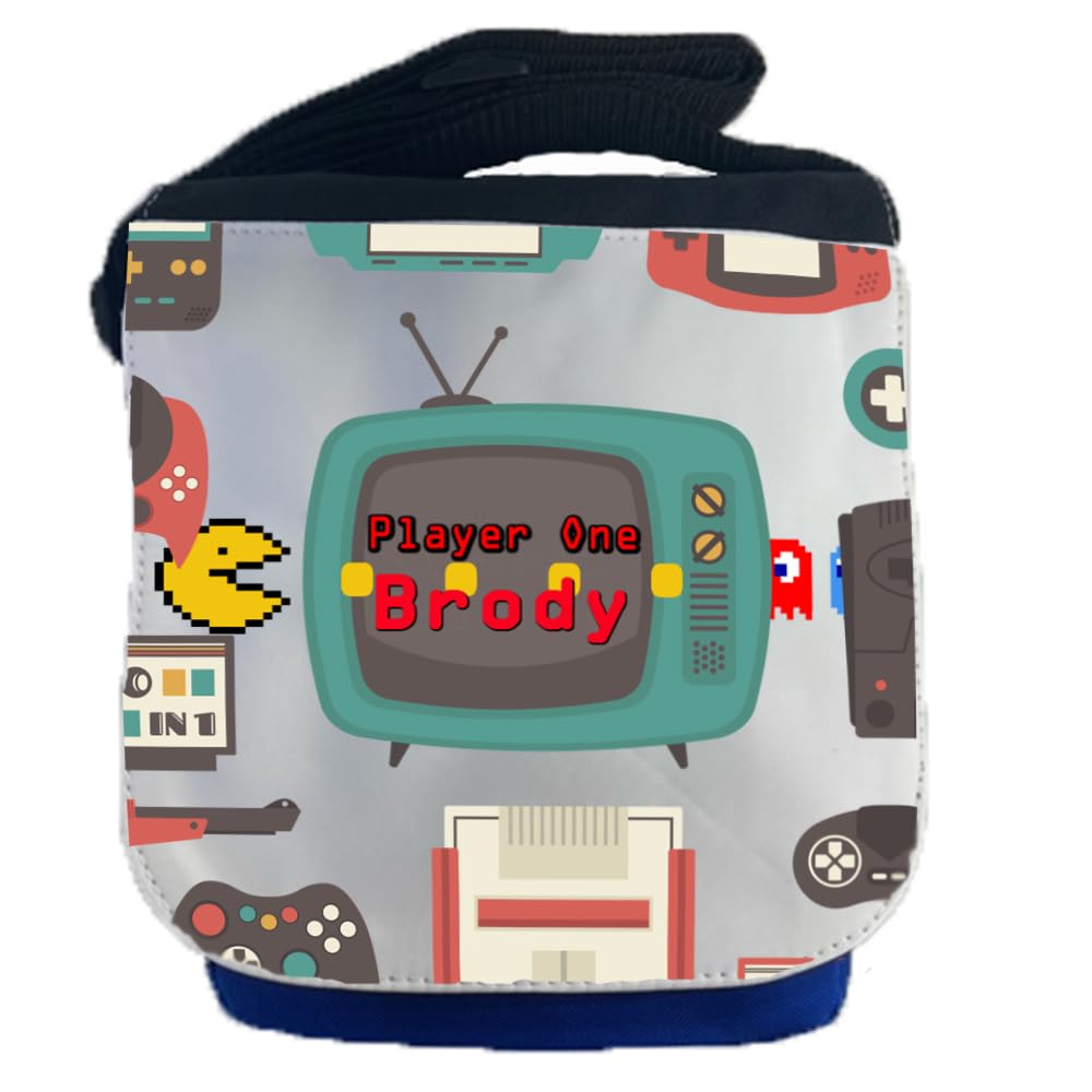 Kids Childrens Personalised Retro Gamer School Messenger Bag