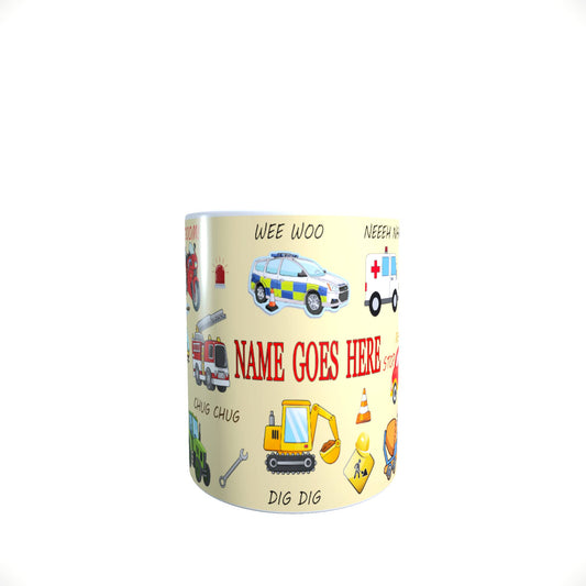 Fun Cartoon Personalised Vehicle Mug Gift Cream