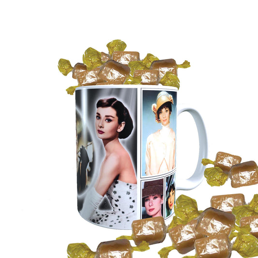 Hepburn Celebrity Icon Mug with Choice of Sweets Gift Movie Star*Audrey