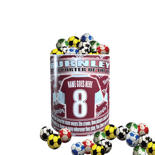 Burnley Football Team Shirt Personalised Mug Gift with Chocolate Footballs