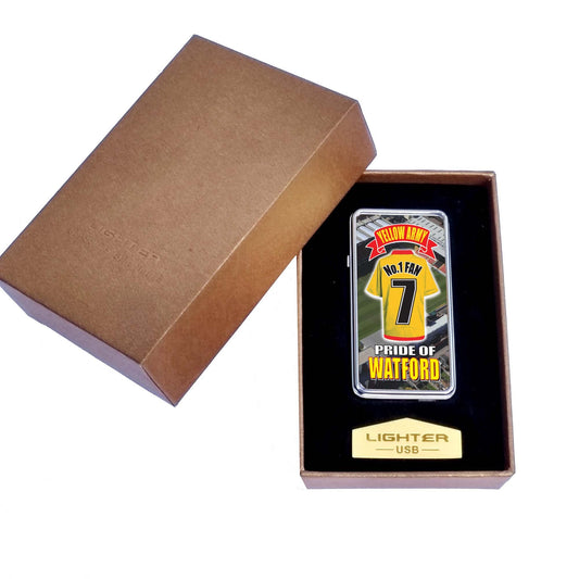 Watford No.1 Fan Football Shirt Rechargeable Gift Boxed Silver Metal USB Lighter