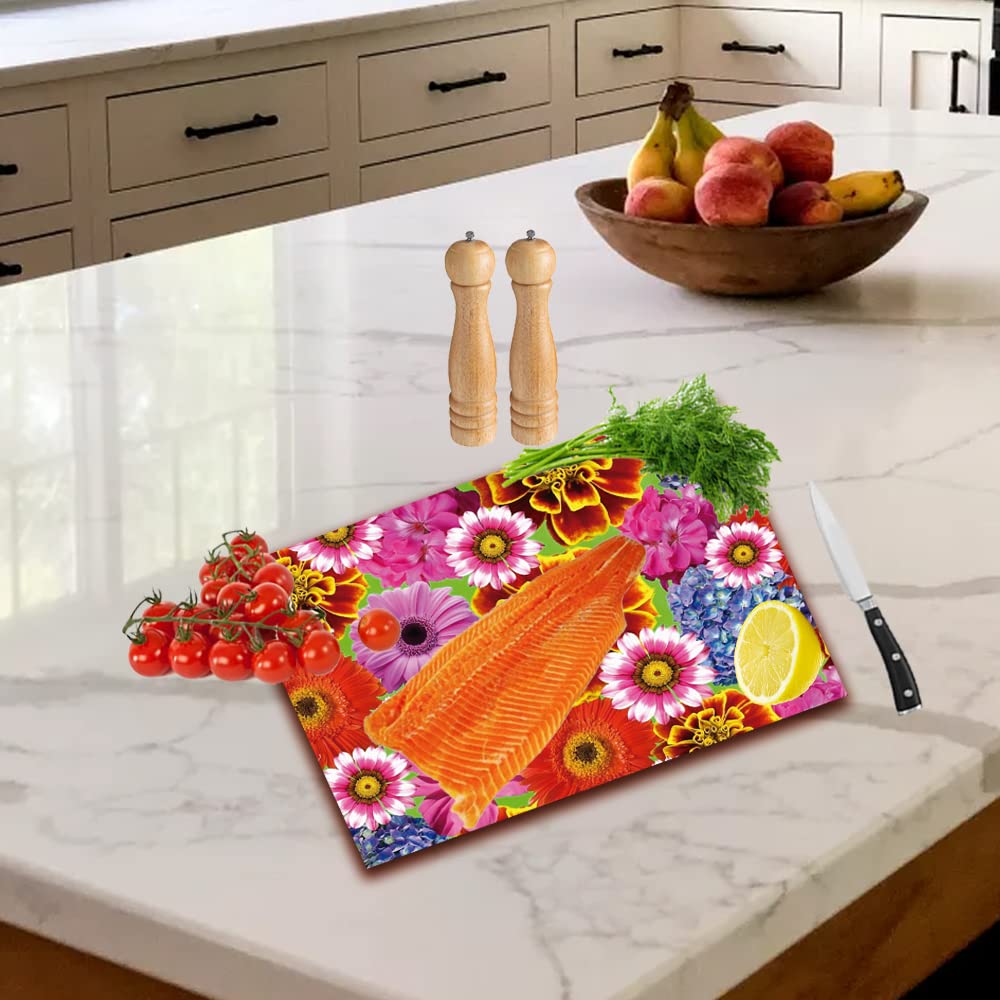 Floral Delight Toughened Glass Heat Resistant Worktop Saver Cutting and Chopping Board Gift