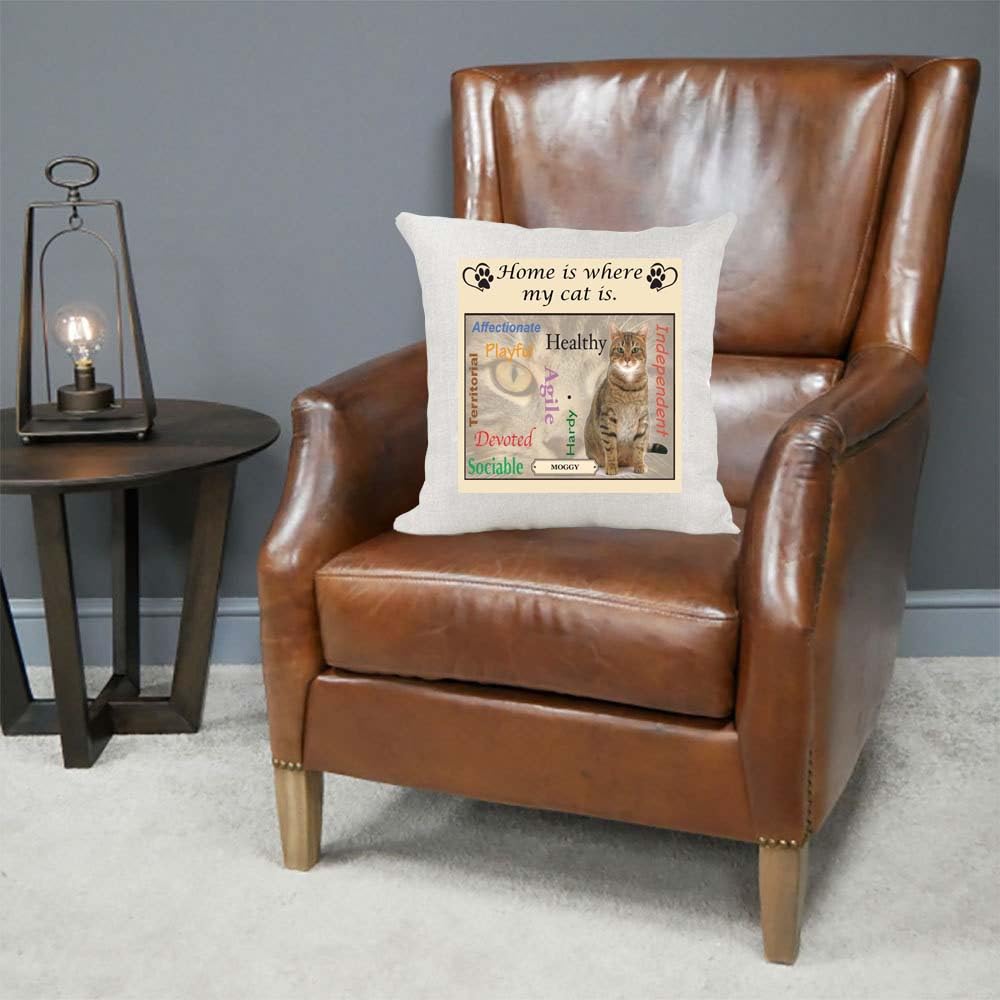 Moggy Breed Home is Where My Cat is Country Canvas Style Cushion Cover Gift