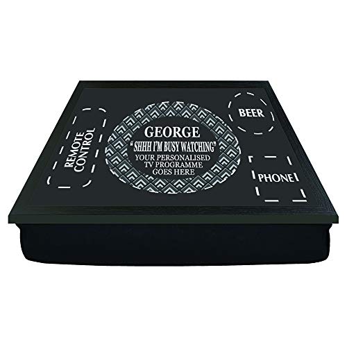 Shhh! I'm watching personalised TV gift beer male/female lap tray (BLACK)