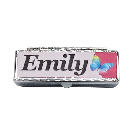 Personalised Elegant Rainbow and Butterfly Silver Metal Lipstick Holder Case Gift