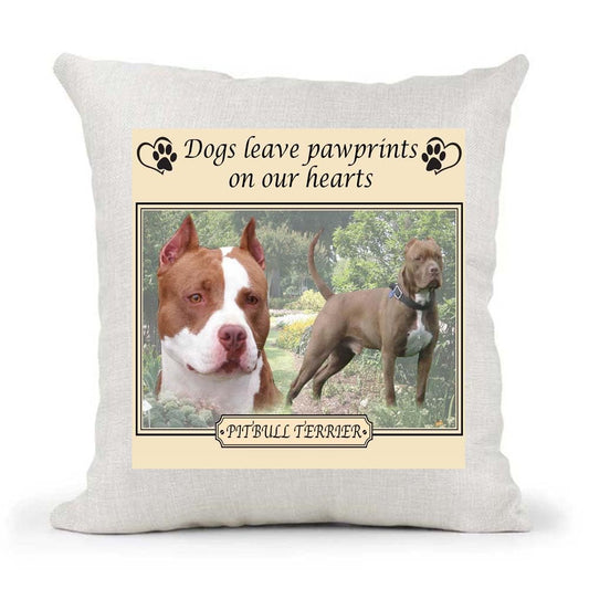 Pitbull Terrier Dogs Leave Pawprints on our Hearts Country Canvas Style Cushion Cover Gift