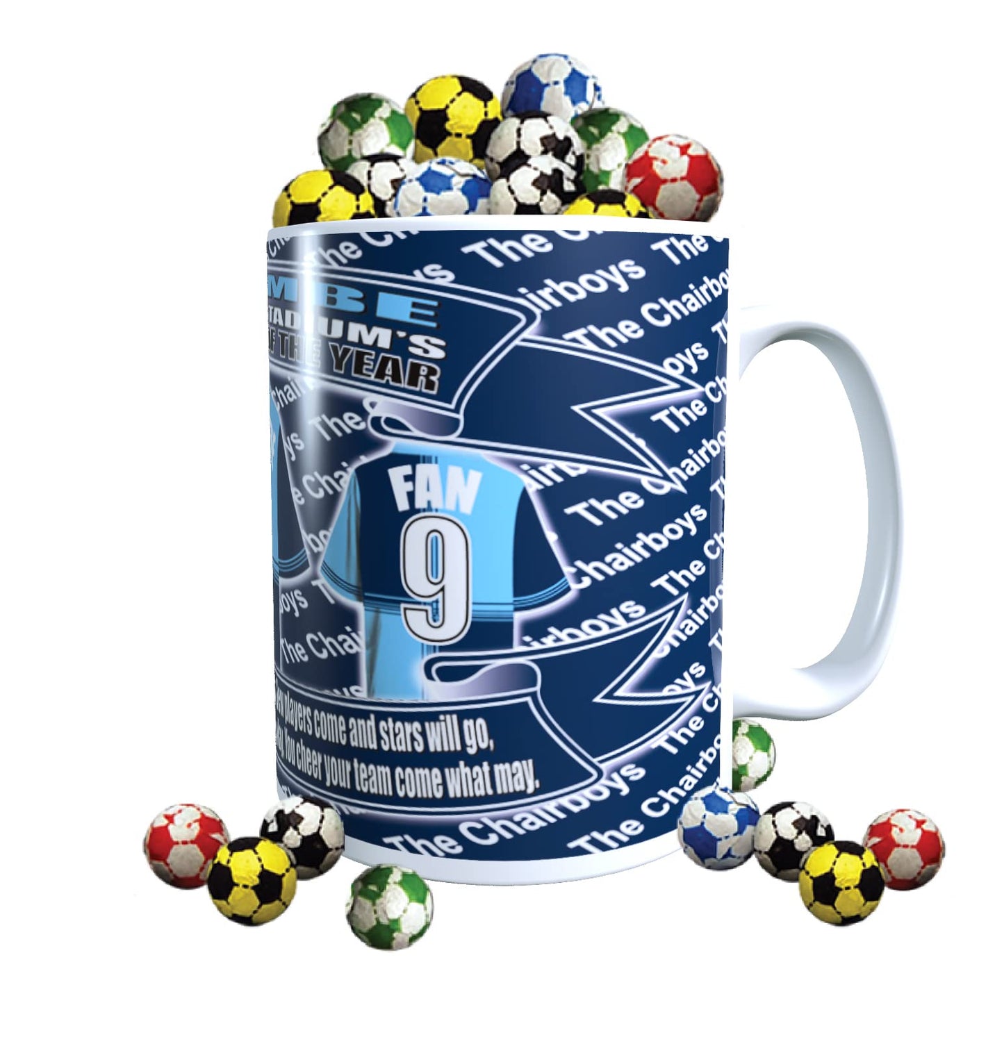 Wycombe Personalised Football Shirt Mug Gift with Chocolate Footballs