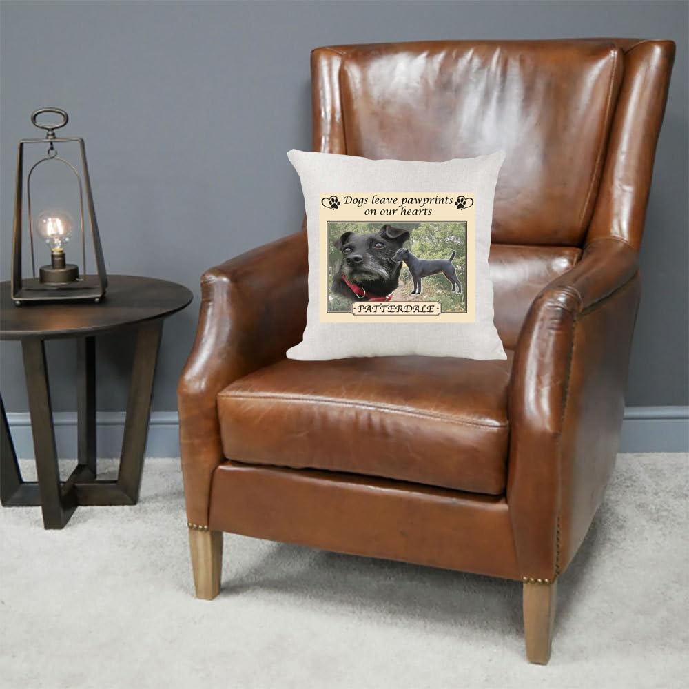 Patterdale Dogs Leave Pawprints on our Hearts Country Canvas Style Cushion Cover Gift