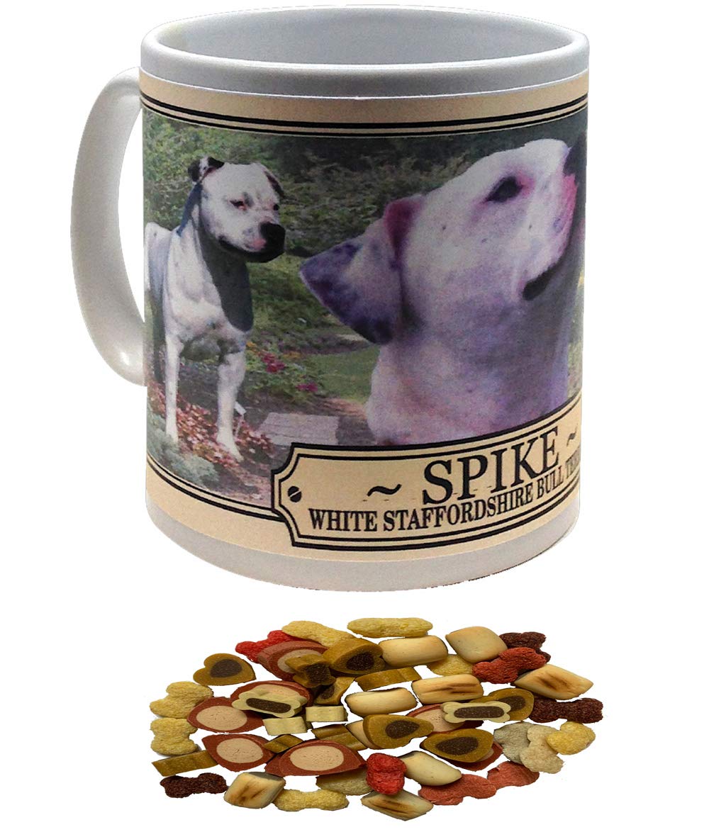 White Staffy Staffordshire Bull Terrier Personalised Dog Breed Gift Mug with Treats