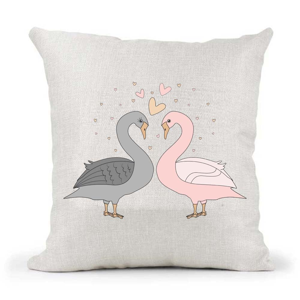 Cute Male Female Couple Gay Straight Non-Binary Queer Lesbian Bisexual Pansexual Swans Valentines Day Anniversary Country Canvas Style Cushion Cover Gift