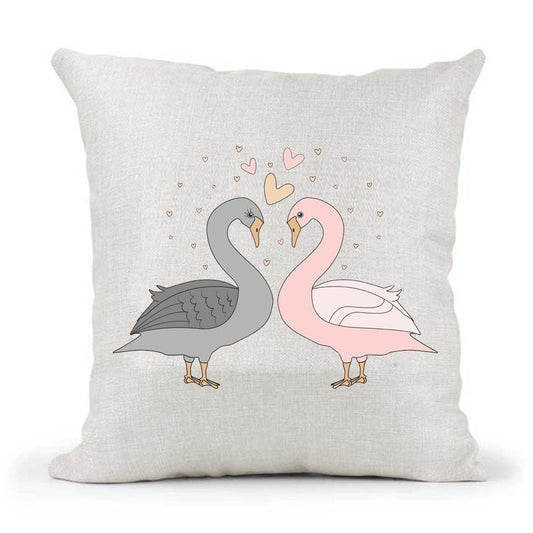 Cute Male Female Couple Gay Straight Non-Binary Queer Lesbian Bisexual Pansexual Swans Valentines Day Anniversary Country Canvas Style Cushion Cover Gift