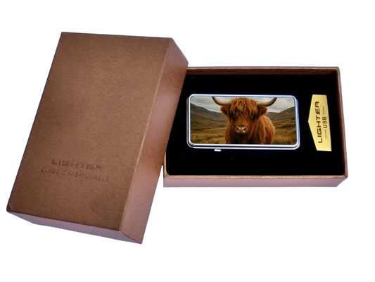 Scottish Highland Cow USB Rechargeable Lighter – Windproof Flameless Electric Coil with Cute Cow Design – Eco-Friendly USB for Candles, BBQ & Gifts