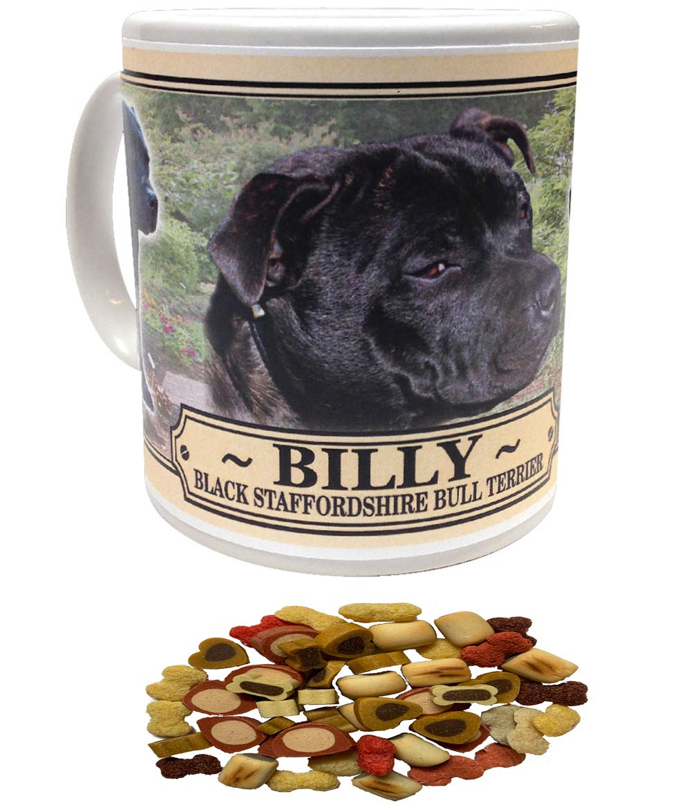Black Staffordshire Bull Terrier Personalised Dog Breed Gift Mug with Treats