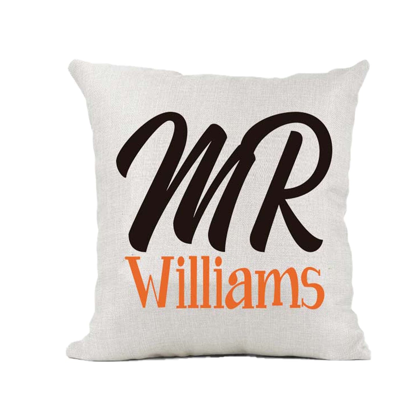 Mr Personalised Naturally Woven Linen Style Cushion Cover Pillow Gift Available in Choice Of Print Colours Available