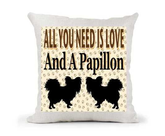All You Need Is Love And A Papillon Country Canvas Style Cushion Cover Gift
