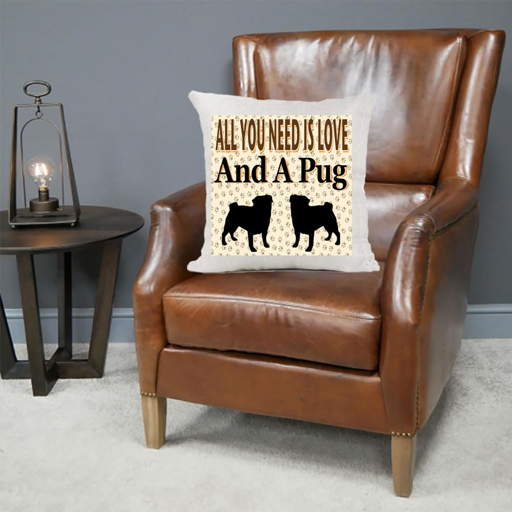 All You Need Is Love And A Pug Country Canvas Cushion Cover Gift