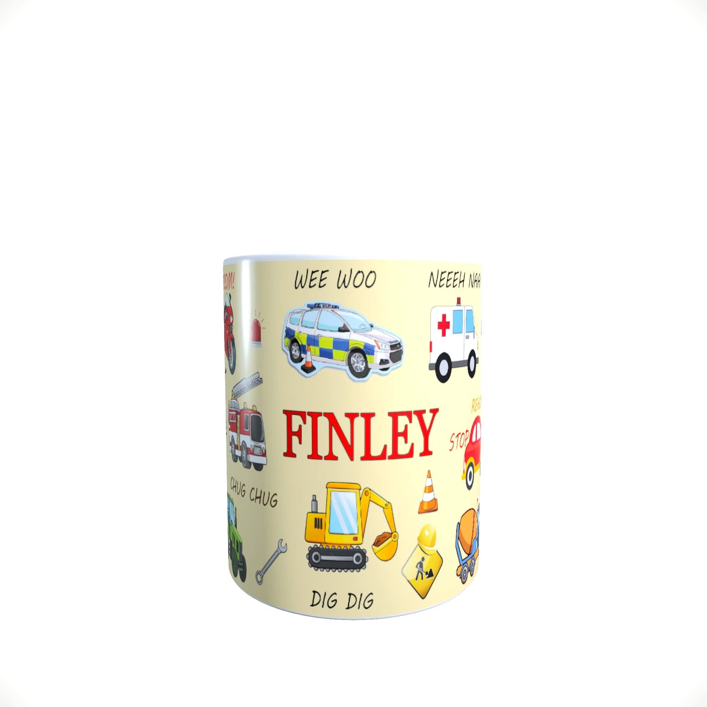 Fun Cartoon Personalised Vehicle Mug Gift Cream